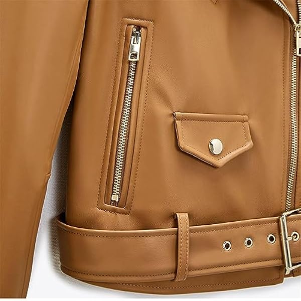 Adhdyuud Vrouwen Casual Lederen Jas Jas Herfst Donkerbruin Faux Lederen Jassen Moto Biker Riem Uitloper